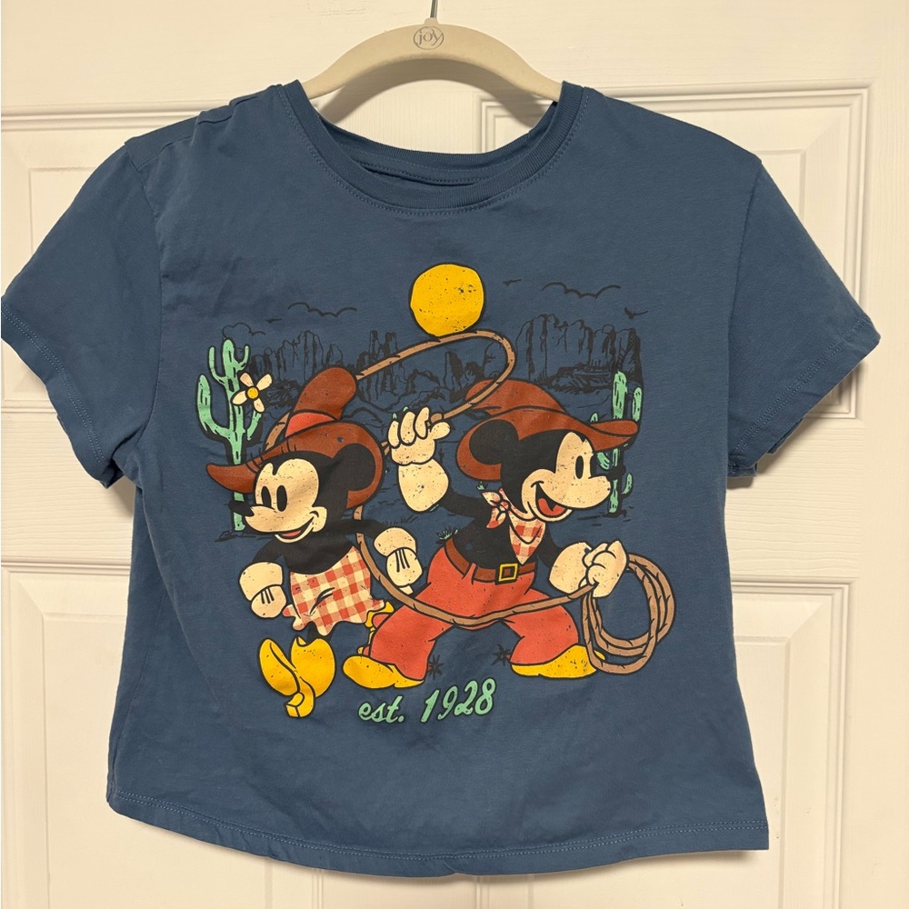 Disney Juniors Large L Blue Western Cowboy Mickey & Minnie T-Shirt